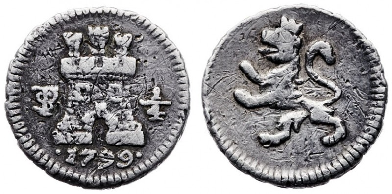 1799. Carlos IV. Potosí. 1/4 de real. (AC. 147). 0,84 g. Rayitas y golpecitos. (...