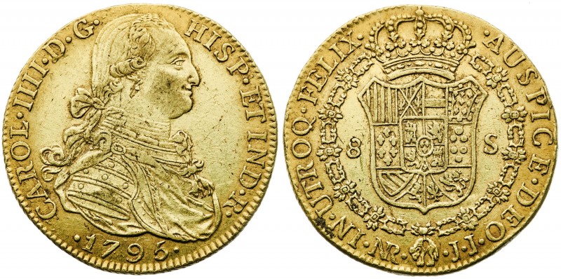 1795. Carlos IV. Santa Fe de Nuevo Reino. JJ. 8 escudos. (AC. 1727) (Cal.Onza 11...