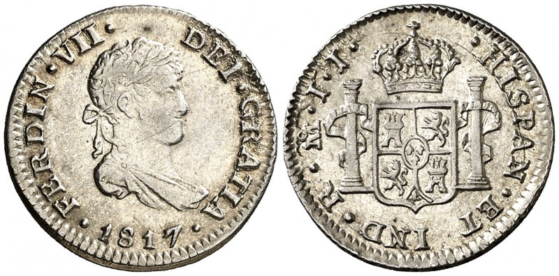 1817. Fernando VII. México. JJ. 1/2 real. (AC. 406). 1,69 g. Atractiva. EBC-.