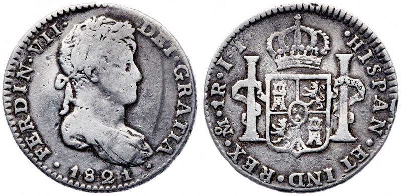 1821. Fernando VII. México. JJ. 1 real. (AC. 620). 3,30 g. BC+/MBC-.