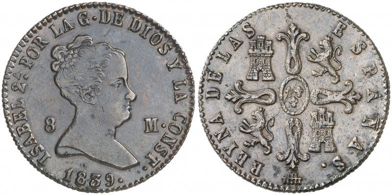 1839. Isabel II. Segovia. 8 maravedís. (AC. 125). 9,87 g. Ex Áureo & Calicó 21/0...