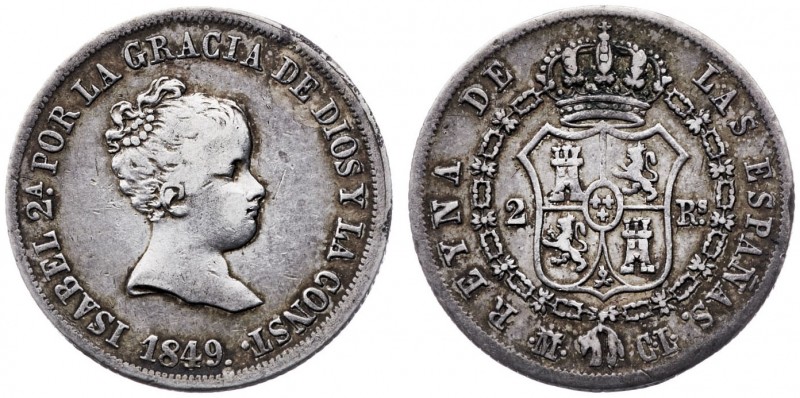 1849. Isabel II. Madrid. CL. 2 reales. (AC. 366). 2,63 g. MBC-/MBC.