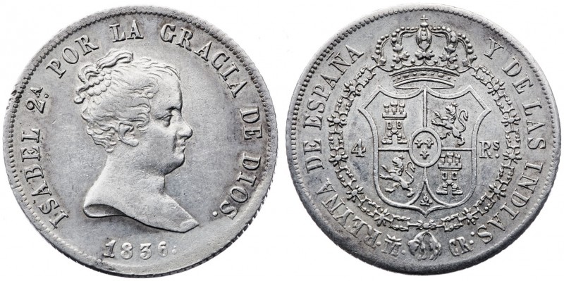 1836. Isabel II. Madrid. CR. 4 reales. (AC. 443). 5,92 g. ...DIOS. Acuñación alg...