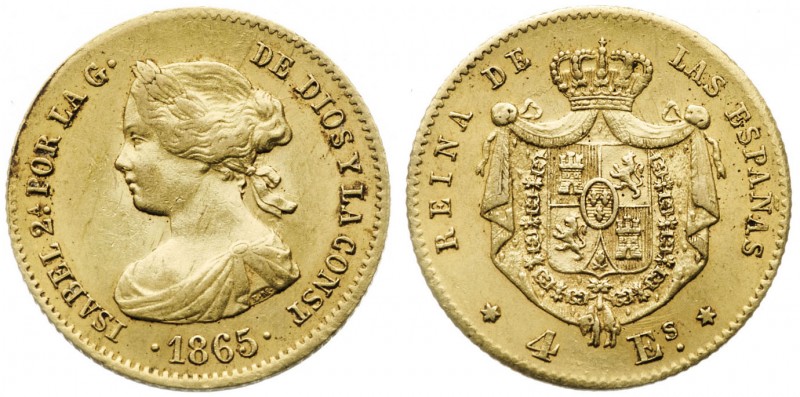 1865. Isabel II. Madrid. 4 escudos. (AC. 688). 3,40 g. MBC+.