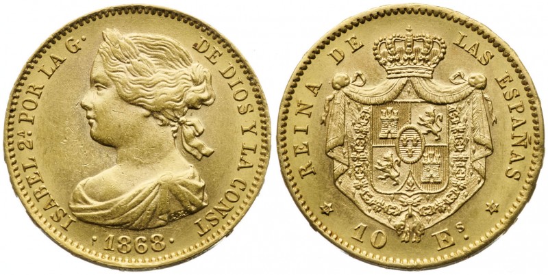 1868*1868. Isabel II. Madrid. 10 escudos. (AC. 815). 8,38 g. EBC.