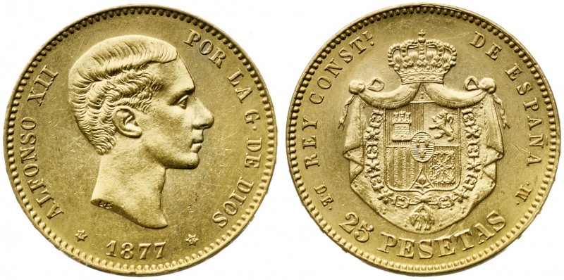 1877*1877. Alfonso XII. DEM. 25 pesetas. (AC. 68). 8,03 g. Golpecito. EBC-/EBC.