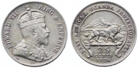 1906. África del Este. Eduardo VII. 25 centavos. (Kr. 3). 2,89 g. AG. MBC+.