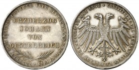1848. Alemania. Frankfurt del Meno. 2 gulden. (Kr. 337). 21,13 g. AG. Convención Constitucional. Limpiada. Rara. EBC.