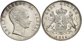 1846. Alemania. Nassau-Weilburg. Adolfo. 2 gulden. (Kr. 65). 21,27 g. AG. MBC+/EBC-.