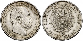 1876. Alemania. Prusia. Guillermo I. C (Frankfurt). 2 marcos. (Kr. 506). 11,08 g. AG. MBC+.