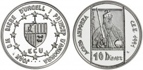 (1992). Andorra. 10 diners. (Kr. 71). 31,47 g. AG. Acuerdo Andorra - CEE. En estuche oficial, con certificado. Proof.