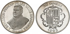 1963. Andorra. 50 diners. (Kr. falta) (Kr.UWC. M3). 27,72 g. AG. Proof.