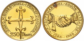 1988. Andorra. 250 diners. (Fr. 4) (Kr. 45). 12 g. AU. VIIè Centenari del Segon Pareatge. En expositor oficial. Acuñación de 3000 ejemplares. S/C.