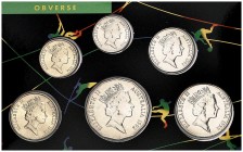 1992. Australia. Isabel II. 5, 10, 20, 50 centavos, 1 y 2 dólares. (Kr. MS25). Juegos Olímpicos - Barcelona '92. En expositor oficial. S/C.