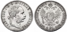 1878. Austria. Francisco José I. 2 florines. (Kr. 2233). 24,68 g. AG. Leves marquitas. EBC/EBC+.