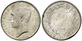 1914. Bélgica. Alberto I. 50 céntimos. (Kr. 70). 2,49 g. AG. Bella. S/C-.