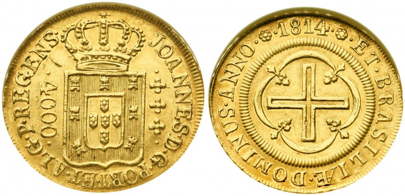 1814. Brasil. Juan, Príncipe Regente. R (Río). 4000 reis. (Fr. 95) (Gomes 34.34)...