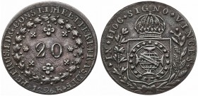 1825. Brasil. Pedro I. R (Río). 20 reis. (Kr. 360.1). 3,93 g. CU. EBC-.