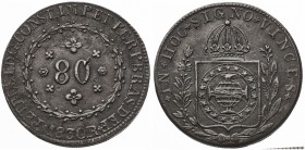1830. Brasil. Pedro I. R (Río). 80 reis. (Kr. 366.1). 27,56 g. CU. MBC+.
