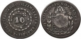 (1835). Brasil. Pedro I. R (Río). 80 reis. (Kr. 444.2). 27,76 g. CU. Contramarca 40 en anverso. MBC.