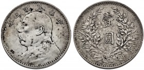 Año 3 (1914). China. 1 dólar. (Kr. 329). 26,70 g. AG. MBC.