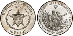 1989. Cuba. 10 pesos. (Kr. 162). 31,14 g. AG. Triunfo de la Revolución. Acuñación de 2000 ejemplares. Proof.