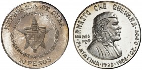 1989. Cuba. 10 pesos. (Kr. 163). 31,11 g. AG. Ernesto Che Guevara. Acuñación de 2000 ejemplares. Proof.