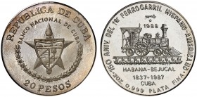 1988. Cuba. 20 pesos. (Kr. 232). 62,13 g. AG. 150 Aniversario del 1er ferrocarril Hispano Americano: Habana - Bejucal. Acuñación de 1000 ejemplares. P...