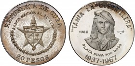 1988. Cuba. 20 pesos. (Kr. 235). 62,03 g. AG. Tania la Guerrillera. Acuñación de 1000 ejemplares. Proof.