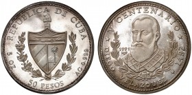 1991. Cuba. 50 pesos. (Kr. 433). 155,74 g. AG. V Centenario - Diego Velázquez. Acuñación de 1000 ejemplares. Proof.