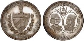 1991. Cuba. 50 pesos. (Kr. 434). 155,61 g. AG. V Centenario - Hermanos Pinzón. Acuñación de 1000 ejemplares. Proof.