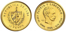 1988. Cuba. 10 pesos. (Fr. 24) (Kr. 211). 3,16 g. AU. Acuñación de 50 ejemplares. S/C.