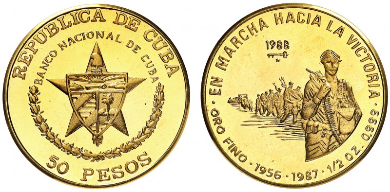 1988. Cuba. 50 pesos. (Fr. 17) (Kr. 208). 15,50 g. AU. En marcha hacia la victor...