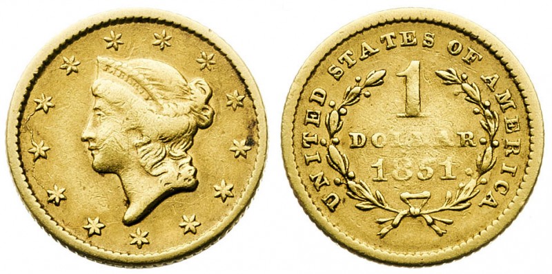 1851. Estados Unidos. Filadelfia. 1 dólar. (Fr. 84) (Kr. 73). 1,64 g. AU. MBC-.