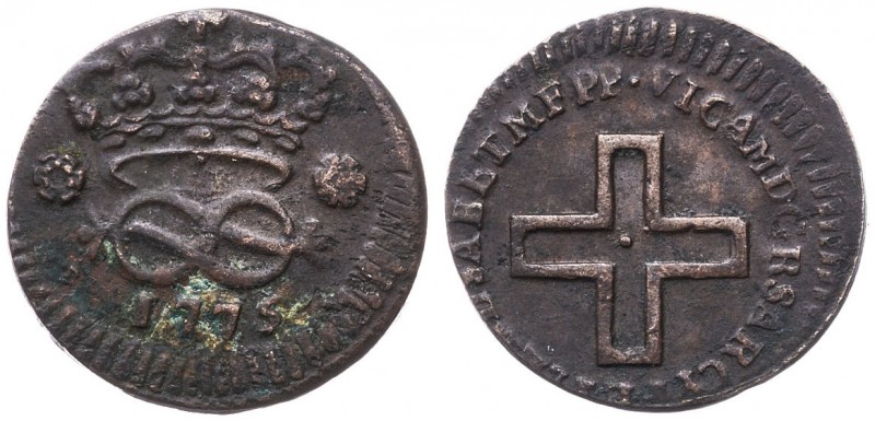 1775. Italia. Cerdeña. Víctor Amado III. 2 denari. (Kr. 64). 1,75 g. CU. Concrec...