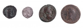 Lote formado por 1 denario de Septimio Severo, 1 as de Lucio Vero, 1 tetradracma de Alejandría y 1 as de Tiberio de Colonia Rómula. Total 4 monedas. A...