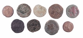 Unticescen (Sant Martí d'Empúries). Lote de 7 ases y 2 semis. Total 9 monedas. A examinar. BC-/MBC-.
