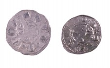Alfons I (1162-1196). Barcelona. Lote de 1 diner y 1 òbol. A examinar. MBC-.