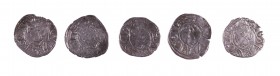 Jaume II (1291-1327). Zaragoza. Dinero. (Cru.V.S. 364) (Cru.C.G. 2182). Lote de 5 monedas. A examinar. MBC.