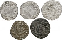 Alfons IV (1416-1458). Perpinyà. Òbol. Lote de 5 monedas, diversas variantes de leyenda. A examinar. Escasas. BC/MBC-.