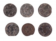 1613 a 1618. Felipe III. Barcelona. 1 ardit. (AC. 24 a 29). Lote de 6 monedas. A examinar. BC/MBC-.