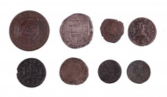 Lote de 6 cobres distintos, incluye 2 monedas en plata. Total 8 piezas. A examinar. BC/MBC+.