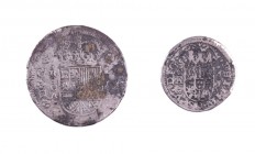 1719. Felipe V. Cuenca. 1/2 y 1 real. Lote de 2 monedas. A examinar. BC-/BC.