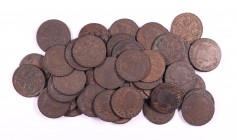 Fernando VII. Jubia y Segovia (cuarenta y cuatro). 2 maravedís. Lote de 45 monedas. A examinar. BC-/MBC-.