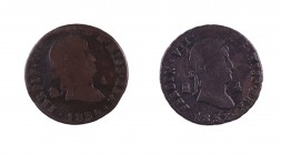 1830 y 1832. Fernando VII. Segovia. 4 maravedís. Lote de 2 monedas. BC-/BC+.