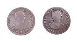 Fernando VII. México. 1/2 real. Lote de 2 monedas: 1812 HJ y 1814 JJ. BC/BC+.