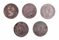 Alfonso XIII. 5 pesetas. Lote de 5 monedas falsas de época. BC+/MBC-.