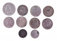 1884 a 1933. 50 céntimos (dos), 1 peseta (siete) y 2 pesetas. Total 10 monedas. BC/EBC-.