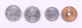Lote de 5 y 10 céntimos año 1940, 1941, 1953 y 25 céntimos 1938. Total 4 monedas. A examinar. EBC/S/C-.