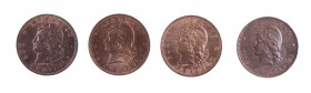1890-91-92 y 93. Argentina. 2 centavos. (Kr. 33). CU. Lote de 4 monedas. MBC+/EBC.